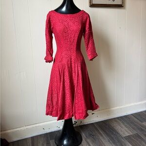 Vintage Red Lace Dress Fancy Christmas Holiday